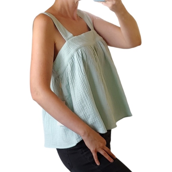 NWT Joie Seafoam Mint Green Gauze Button Open Back Cropped Tank Top - M - Picture 14 of 14
